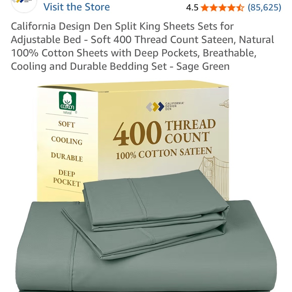 Sage Green Split King Sheet Set